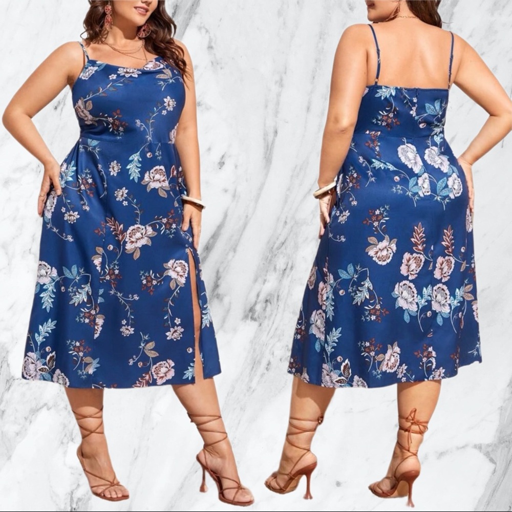 🆕 FLORAL DRAPED COLLAR, SATIN DRESS